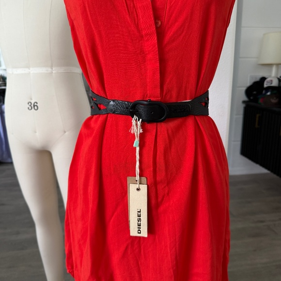 NWT Diesel Black Leather Cut Out Belt Size 70, 25.5' - 27.5" - Picture 1 of 12